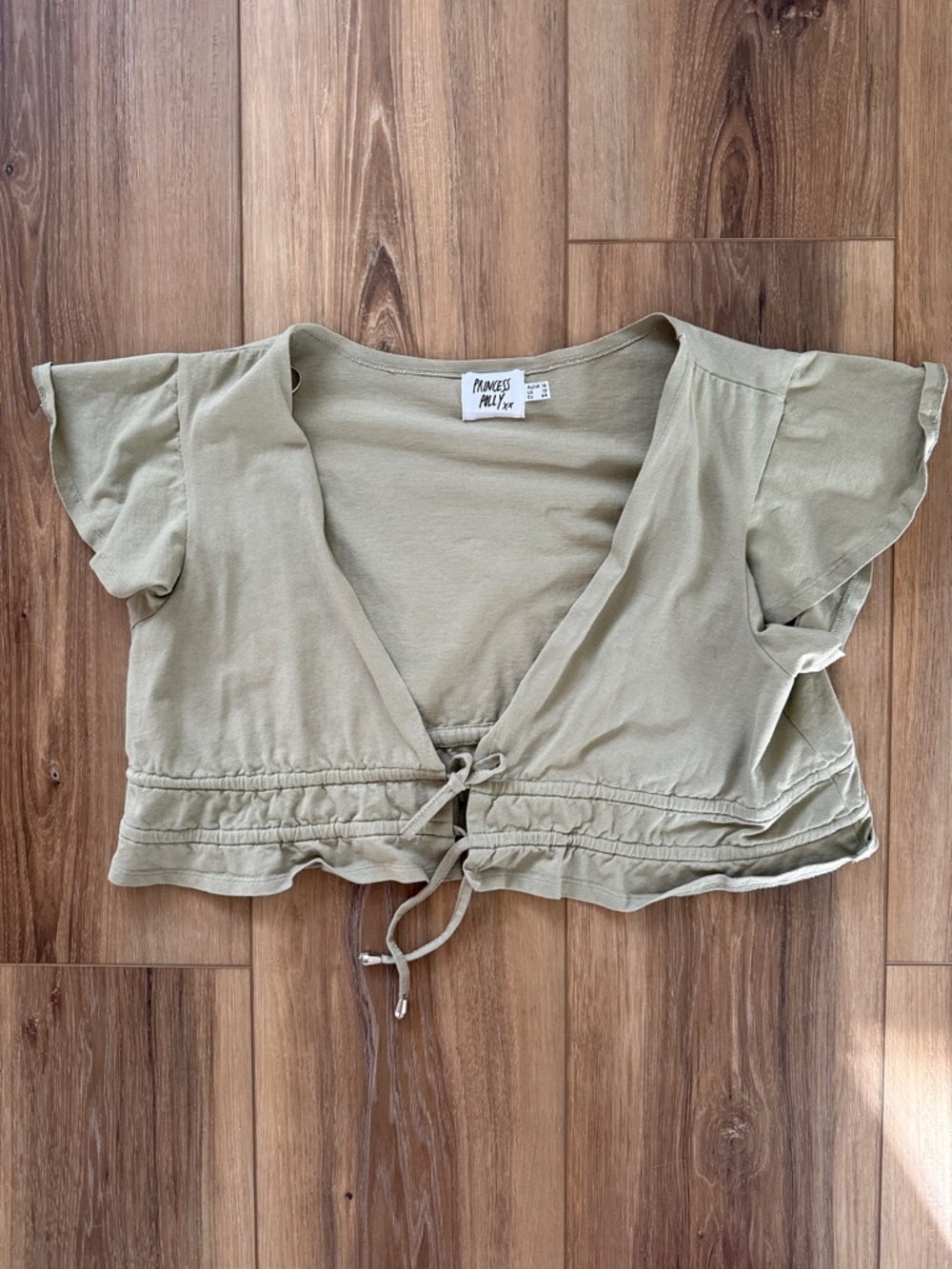 Princess Polly Olive Green Tie-Front Flutter Crop Top